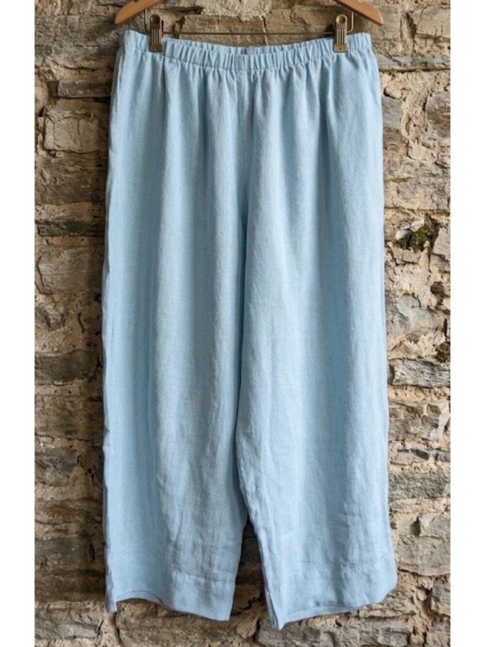 Bryn Walker XL 100% Linen Pants Slacks Cropped Elastic Waist Pull On Light Blue